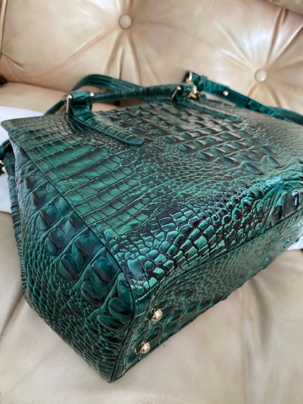 Brahmin Finley Bag Wallet Set Emerald Green Melbourne Leather Charm Tassel - Picture 6 of 15
